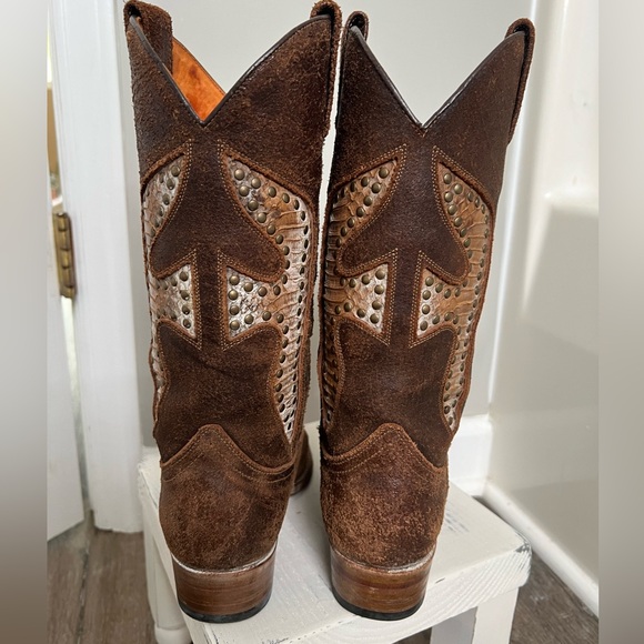 Frye Daisy Duke Python Studded Cowboy Boots Size 8M - Picture 4 of 15